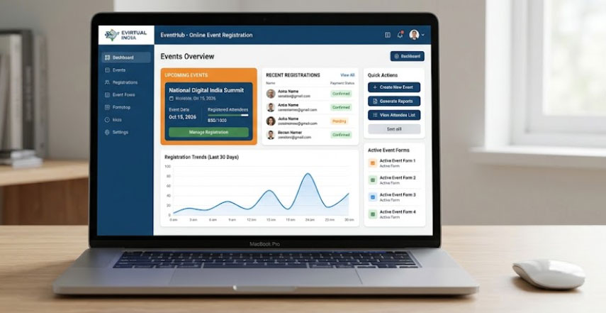 Online Event Registration Software Interface on Laptop